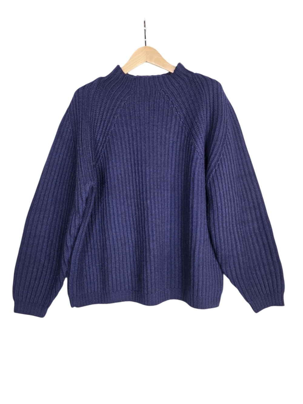 Vintage Ports International Handknit Wool Navy Ribbed Funnel Neck Sweater